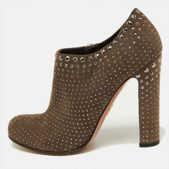 Prada Brown Studded Suede Ankle Booties Size 38,New Products : American Fashion Style Bags On Sale